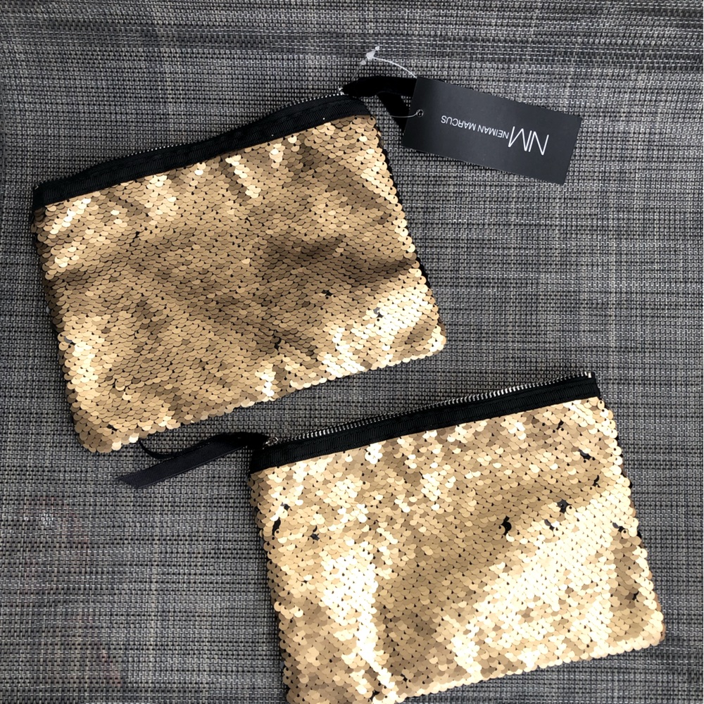 Gold sequined zippered pouch (quantity of 2)